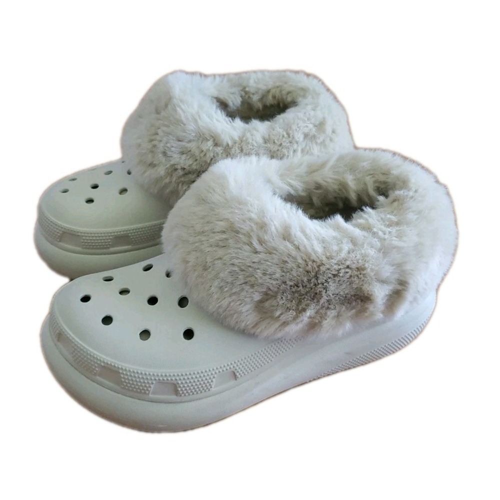 Crocs Furever Crush Fur Stomp Lined Clog Platform Bone Size M4 W6